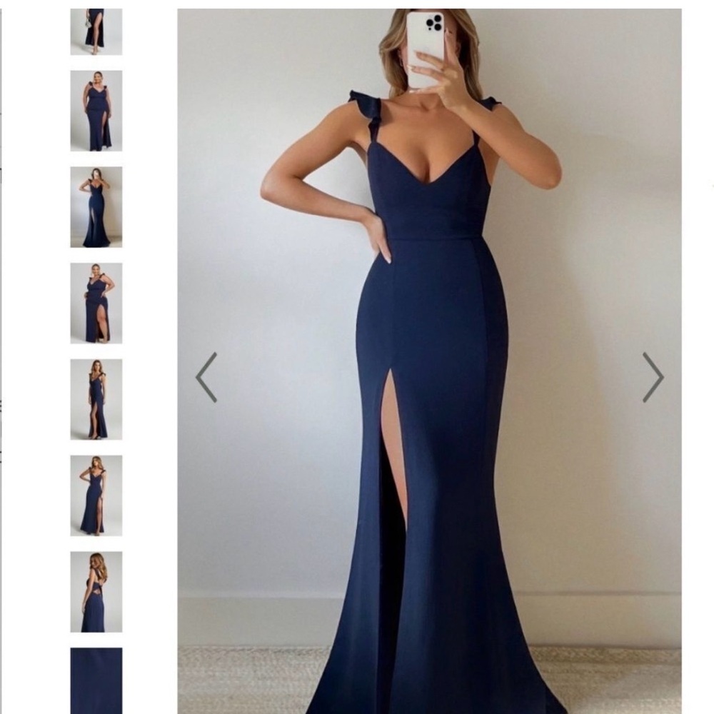 Showpo “MORE THAN THIS MAXI DRESS” - RUFFLE STRAP IN NAVY size 14